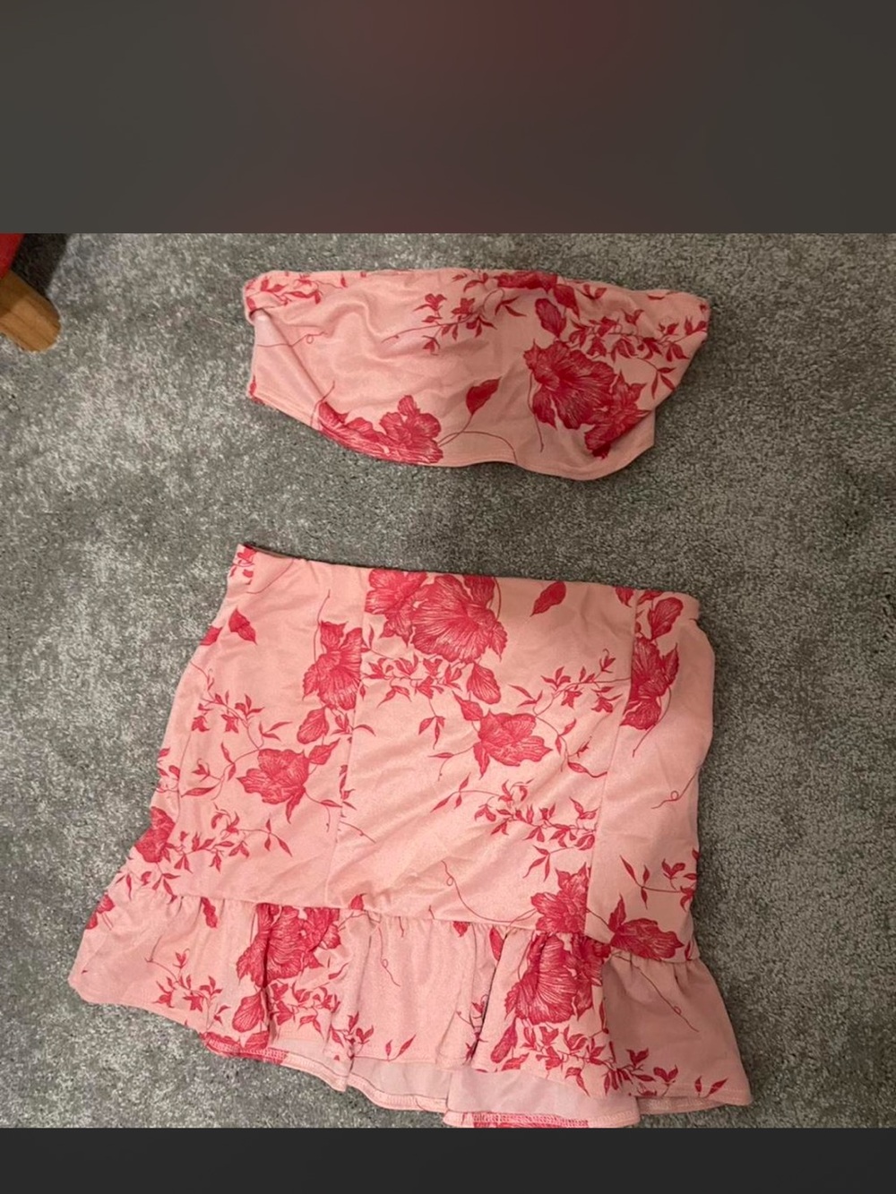 Fashion Nova Pink Floral Mini Skirt with Ruffle Hem